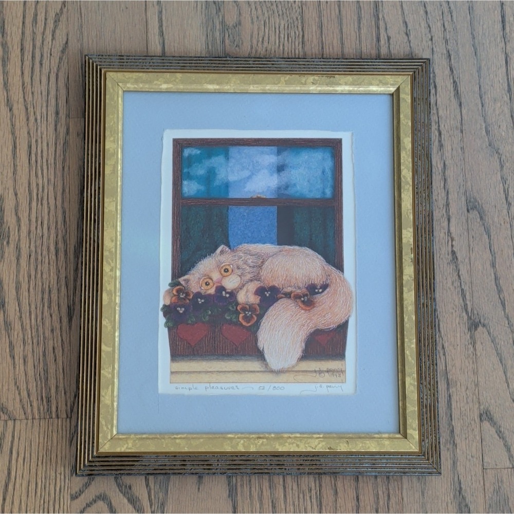 Cat Art J.S. Perry Signed Lithograph #53/800 "Simple Pleasures" Jamie S. Perry